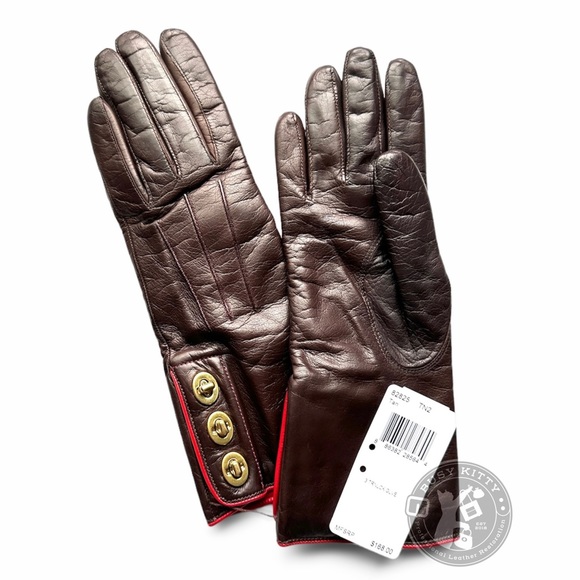 NWT Coach Triple Turnlock Leather & Cashmere Gloves - Size 6.5 (Small) - Picture 2 of 8